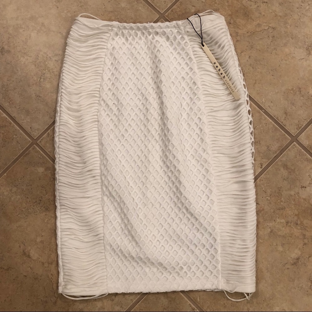 New Rehab White Mesh Ripped Look Stretch Pencil Skirt | Small